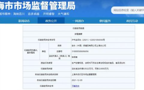 安永（中国）保健品有限公司上海违法被罚 销售食品未标注不适宜人群