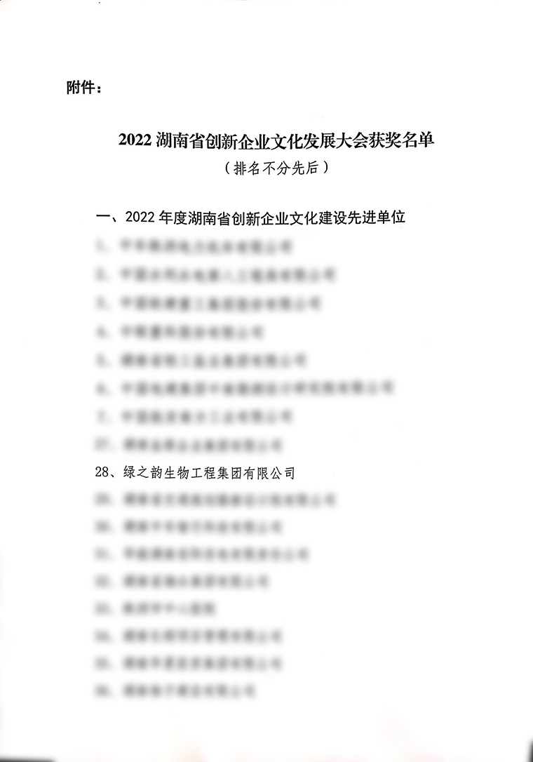 喜报！绿之韵集团获评“湖南省创新企业文化建设先进单位”