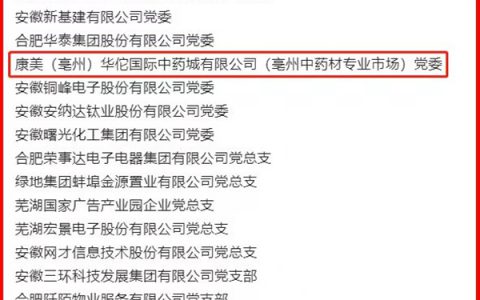 喜报！康美（亳州）中药城党委获评安徽省级“双强六好”非公企业党组织