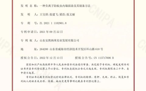 热烈祝贺安然纳米技术领域荣获一项国家发明专利和三项实用新型专利！