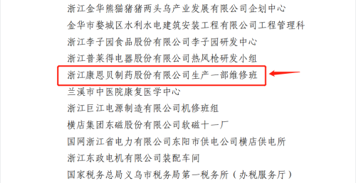 康恩贝股份2个团队获浙江省工人先锋号荣誉