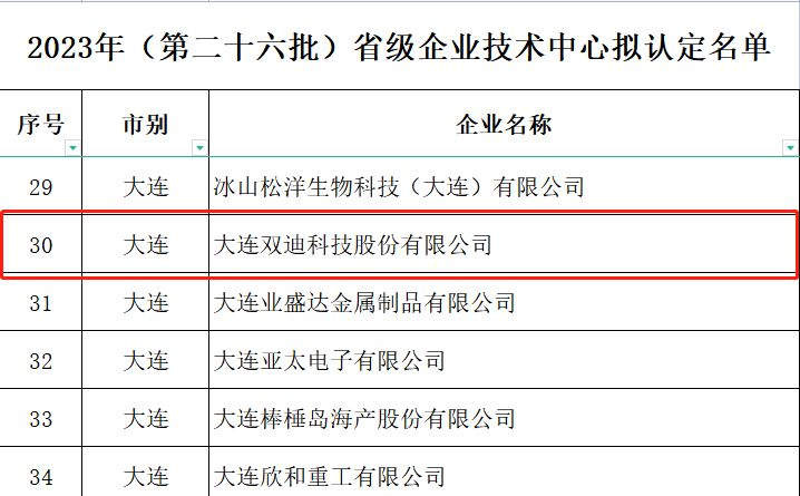 大连双迪入选2023年（第二十六批）省级企业技术中心名单