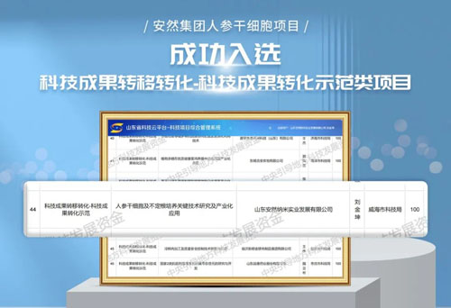 安然人参干细胞入选科技成果转化示范类项目