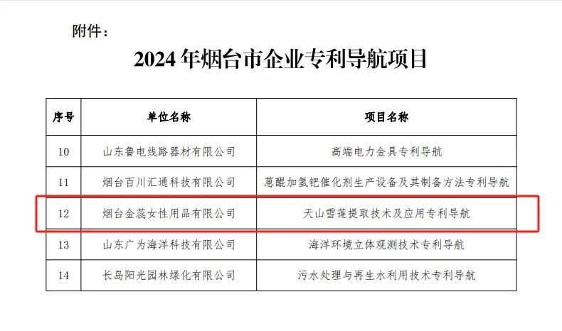 金天国际一专利入选2024年烟台市企业专利导航项目