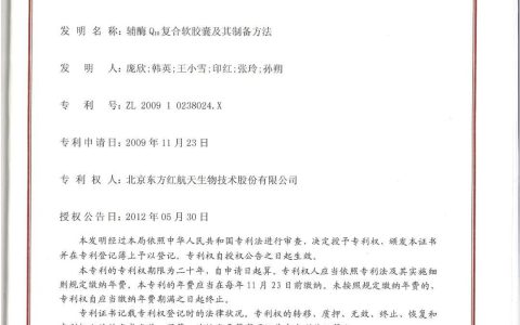 东方红公司“辅酶O10复合软胶囊及其制备方法”获国家发明专利